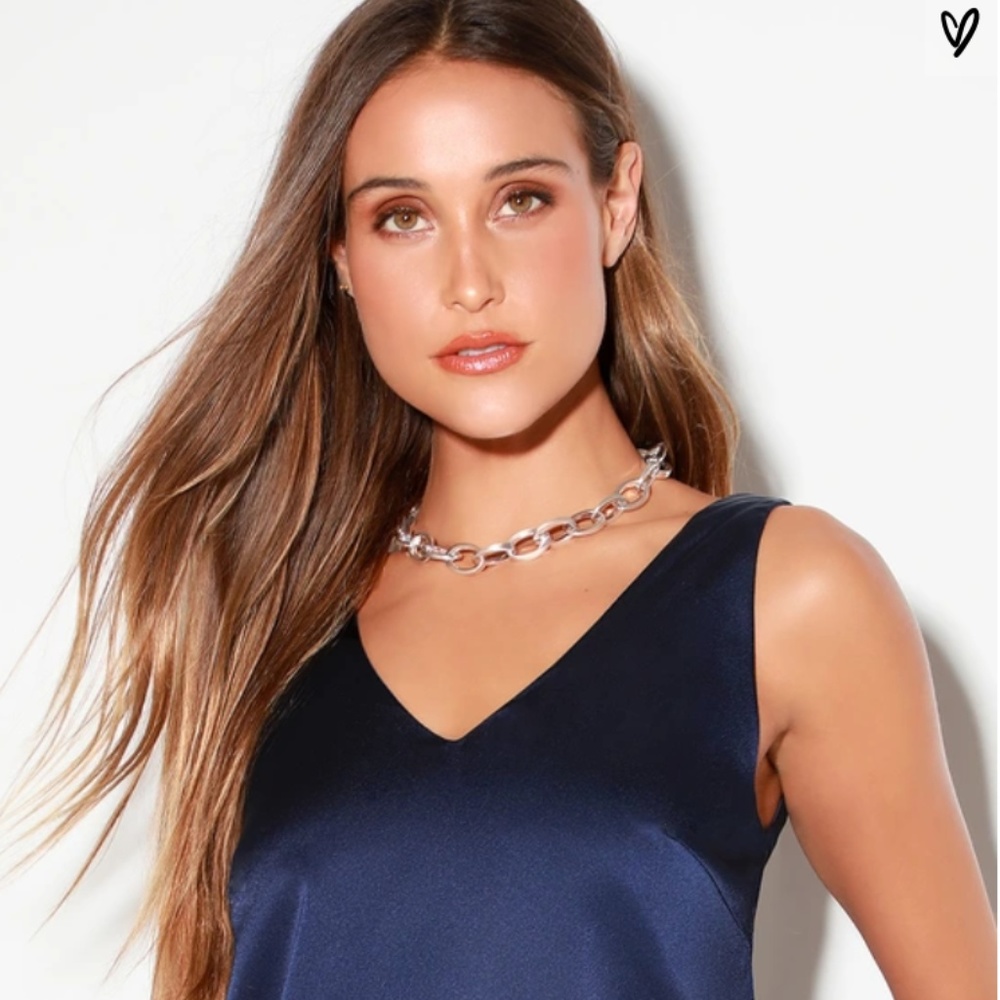 CARROLL NAVY BLUE SATIN V-NECK SLEEVELESS TOP